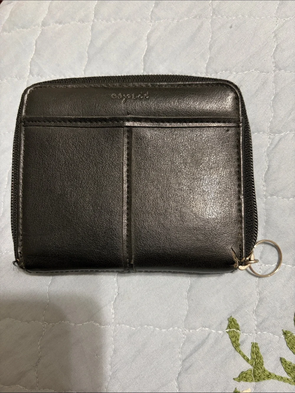 ESPRIT Black Leather Zip Wallet Key Ring Compartmentalized & Coin great